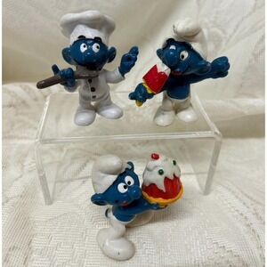 Smurfs Chef Cooking Smurf  Cake Smurf Popsicle Rare Vintage Figure Schleich Peyo
